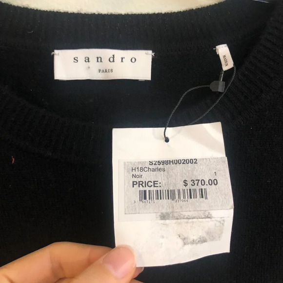 NEW Sandro Paris Dream Pearl Wool Cashmere Blend Tight Knit Black Sweater S NWT - Picture 6 of 8